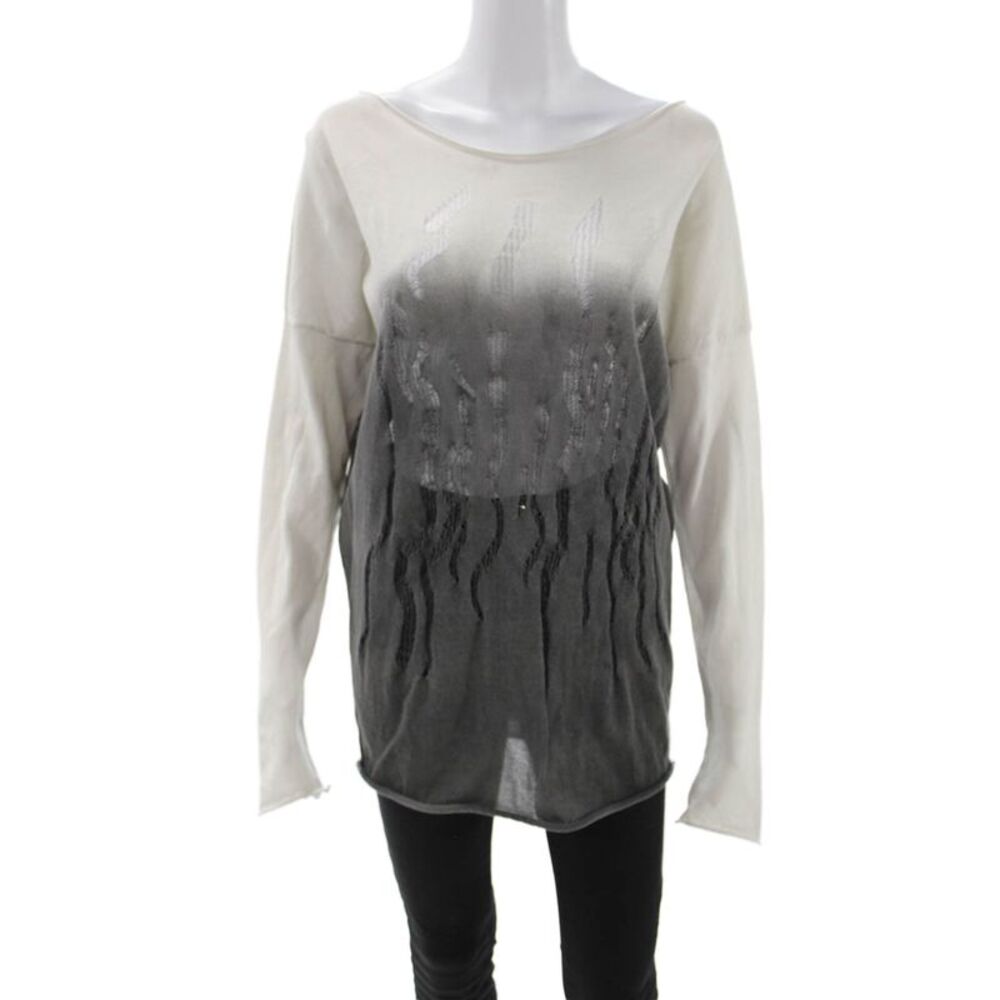 Sarah Pacini Womens Tunic Sweater Gray Boat Neck Long Sleeve Polyester Size S
